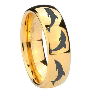 10mm Dolphins Dome Gold Tungsten Carbide Custom Ring for Men