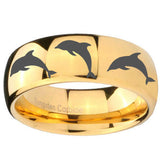 10mm Dolphins Dome Gold Tungsten Carbide Custom Ring for Men