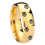 10mm Paw Print Dome Gold Tungsten Carbide Men's Wedding Band