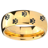 10mm Paw Print Dome Gold Tungsten Carbide Men's Wedding Band