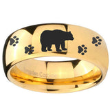 10mm Bear and Paw Dome Gold Tungsten Carbide Mens Wedding Ring