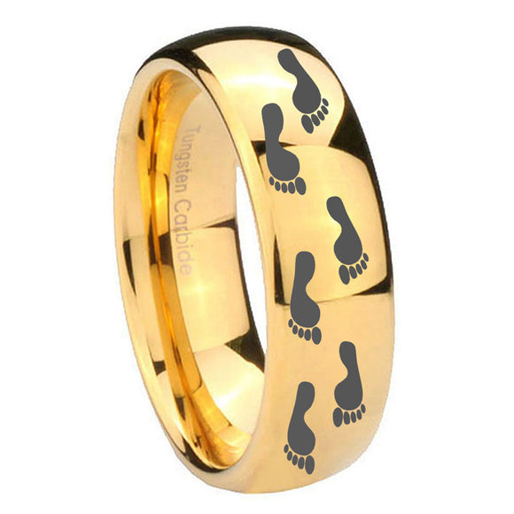 10mm Foot Print Dome Gold Tungsten Carbide Men's Wedding Ring