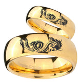 Bride and Groom Dragon Dome Gold Tungsten Carbide Men's Bands Ring Set