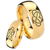 Bride and Groom Infinity Love Dome Gold Tungsten Mens Engagement Band Set