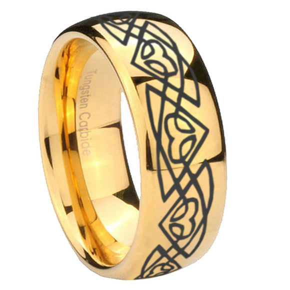 10mm Celtic Braided Dome Gold Tungsten Carbide Wedding Band Mens