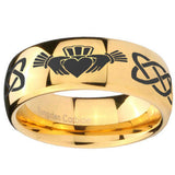 10mm Irish Claddagh Dome Gold Tungsten Carbide Wedding Band Ring