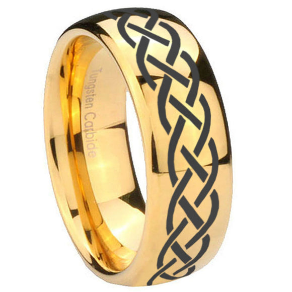 10mm Celtic Knot Dome Gold Tungsten Carbide Wedding Band Mens