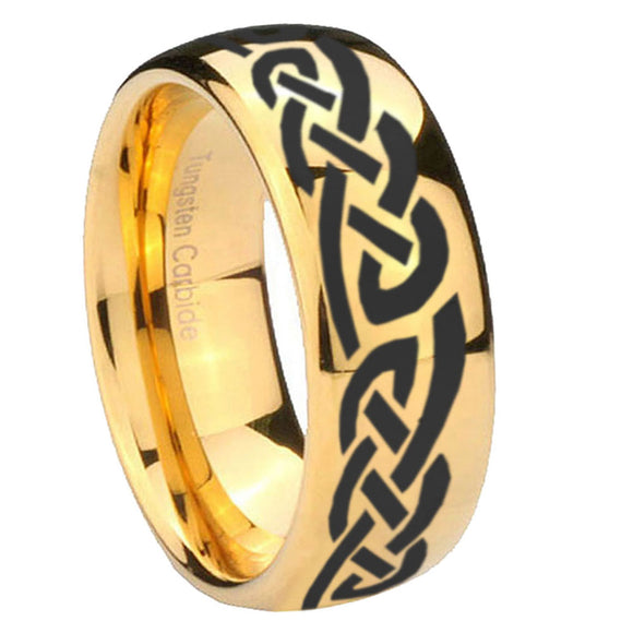 10mm Celtic Knot Infinity Love Dome Gold Tungsten Carbide Wedding Band Mens