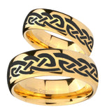 Bride and Groom Celtic Knot Infinity Love Dome Gold Tungsten Men's Engagement Ring Set