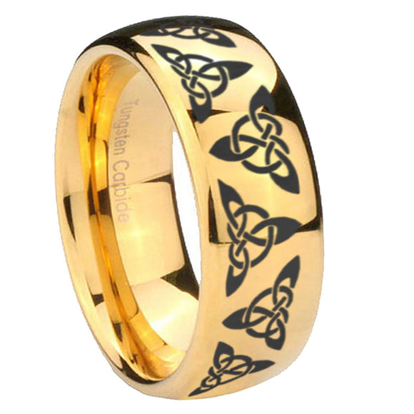 10mm Celtic Knot Dome Gold Tungsten Carbide Wedding Band Mens