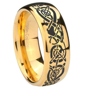 10mm Celtic Knot Dragon Dome Gold Tungsten Carbide Custom Mens Ring