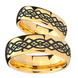 Bride and Groom Celtic Knot Dome Gold Tungsten Carbide Personalized Ring Set