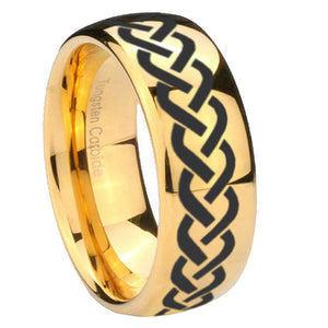 10mm Laser Celtic Knot Dome Gold Tungsten Carbide Wedding Band Mens