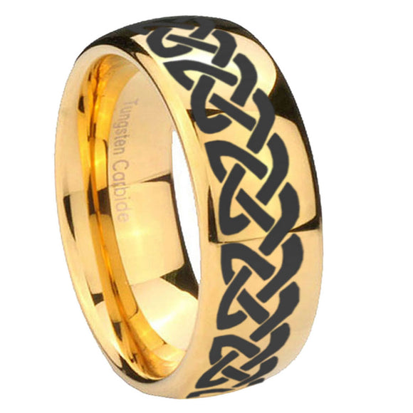 10mm Celtic Knot Love Dome Gold Tungsten Carbide Wedding Band Mens