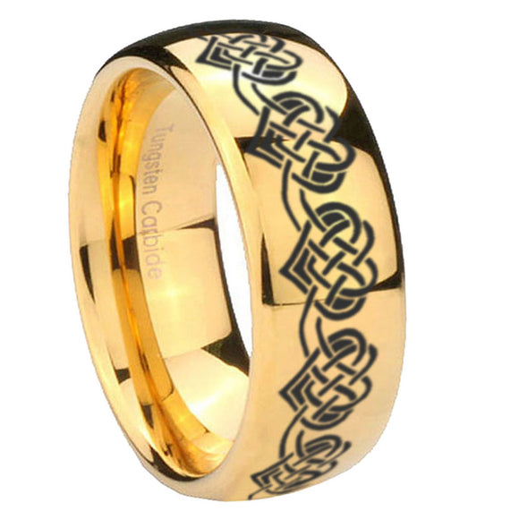 10mm Celtic Knot Heart Dome Gold Tungsten Carbide Wedding Band Mens