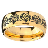 10mm Celtic Knot Heart Dome Gold Tungsten Carbide Wedding Band Mens