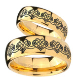 Bride and Groom Celtic Knot Heart Dome Gold Tungsten Men's Engagement Ring Set