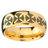 10mm Medieval Cross Dome Gold Tungsten Carbide Wedding Band Mens