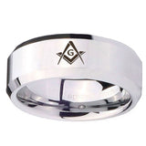 10mm Freemason Masonic Beveled Edges Silver Tungsten Carbide Wedding Band Mens