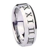 10mm Roman Numeral Beveled Edges Silver Tungsten Wedding Engagement Ring