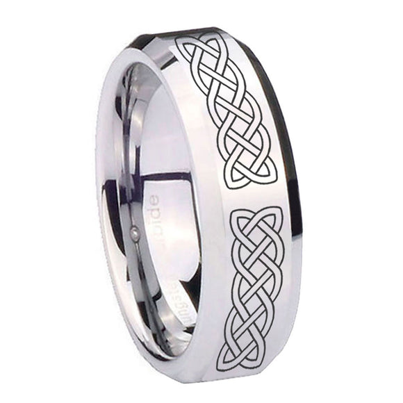 10mm Celtic Knot Beveled Edges Silver Tungsten Carbide Men's Ring
