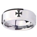 10mm Maltese Cross Beveled Edges Silver Tungsten Carbide Wedding Engraving Ring