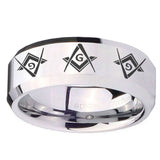 10mm Master Mason Masonic  Beveled Edges Silver Tungsten Men's Band Ring