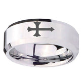 10mm Christian Cross Beveled Edges Silver Tungsten Carbide Custom Mens Ring