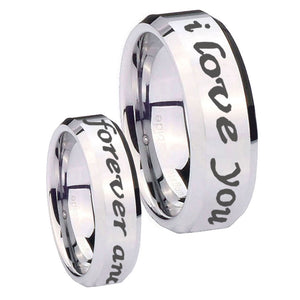 10mm I Love You Forever and ever Beveled Silver Tungsten Wedding Band Ring