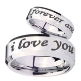10mm I Love You Forever and ever Beveled Silver Tungsten Wedding Band Ring