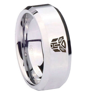 10mm Transformers Autobot Beveled Edges Silver Tungsten Mens Promise Ring