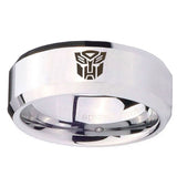 10mm Transformers Autobot Beveled Edges Silver Tungsten Mens Promise Ring