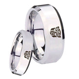 His Hers Transformers Autobot Beveled Edges Silver Tungsten Mens Ring Set