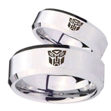 His Hers Transformers Autobot Beveled Edges Silver Tungsten Mens Ring Set