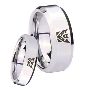 His Hers Decepticon Transformers Beveled Silver Tungsten Mens Ring Set