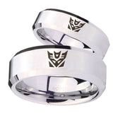 His Hers Decepticon Transformers Beveled Silver Tungsten Mens Ring Set