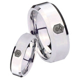 His Hers Chief Master Sergeant Vector Beveled Silver Tungsten Mens Band Set