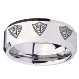 10mm Multiple CTR Beveled Edges Silver Tungsten Carbide Mens Ring Personalized