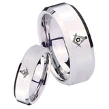 His Hers Master Mason Beveled Edges Silver Tungsten Custom Ring for Men Set