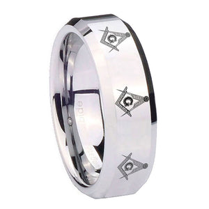 10mm Multiple Master Mason Beveled Edges Silver Tungsten Anniversary Ring