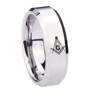 10mm Master Mason Masonic Beveled Edges Silver Tungsten Custom Ring for Men