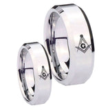 His Hers Master Mason Masonic Beveled Edges Silver Tungsten Mens Ring Set