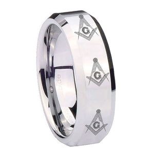 10mm Multiple Master Mason Masonic Beveled Silver Tungsten Mens Bands Ring