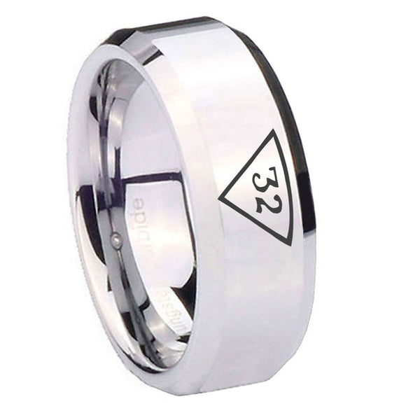 10mm Masonic 32 Triangle Freemason Beveled Edges Silver Tungsten Carbide Rings for Men
