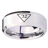 10mm Masonic 32 Triangle Freemason Beveled Edges Silver Tungsten Carbide Rings for Men