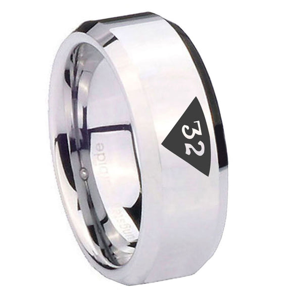10mm Masonic 32 Triangle Design Freemason Beveled Edges Silver Tungsten Carbide Rings for Men