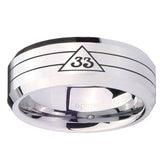 10mm Masonic 32 Duo Line Freemason Beveled Edges Silver Tungsten Carbide Rings for Men