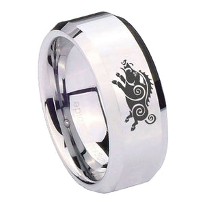 10mm Wild Boar Beveled Edges Silver Tungsten Carbide Mens Ring Engraved