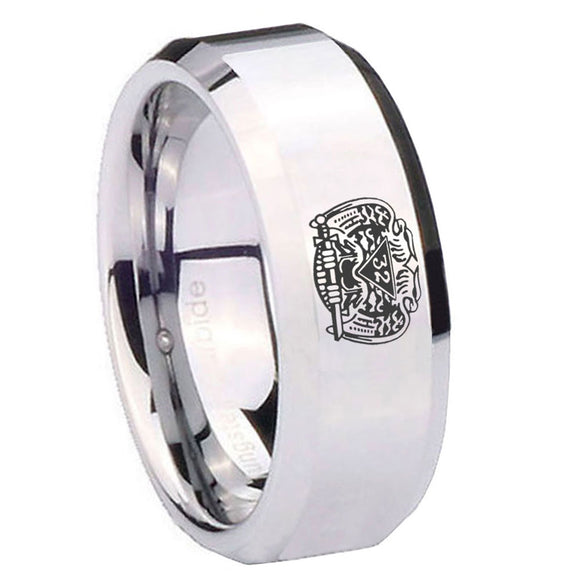 10mm Masonic 32 Degree Freemason Beveled Edges Silver Tungsten Carbide Rings for Men