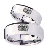 His and Hers Masonic 32 Degree Freemason Beveled Edges Silver Tungsten Men's Wedding Band Set